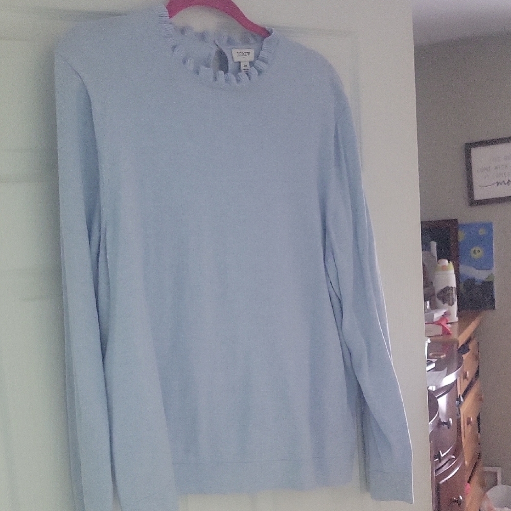 J.CREW Soft Blue Ruffle Neck Sweater